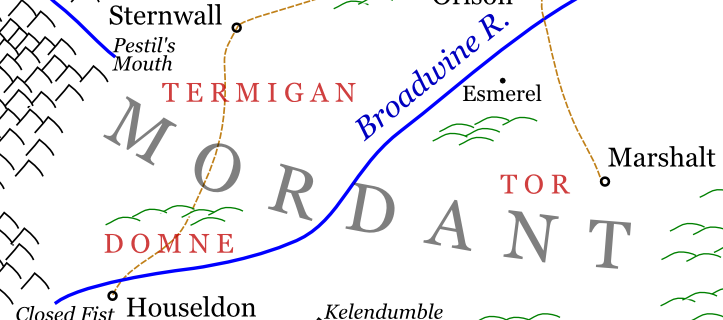 Map of Mordant from Stephen Donaldson’s “Mordant’s Need”
